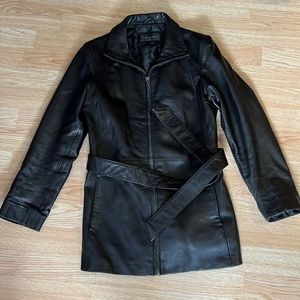 Black leather jacket coat zip Colebrook